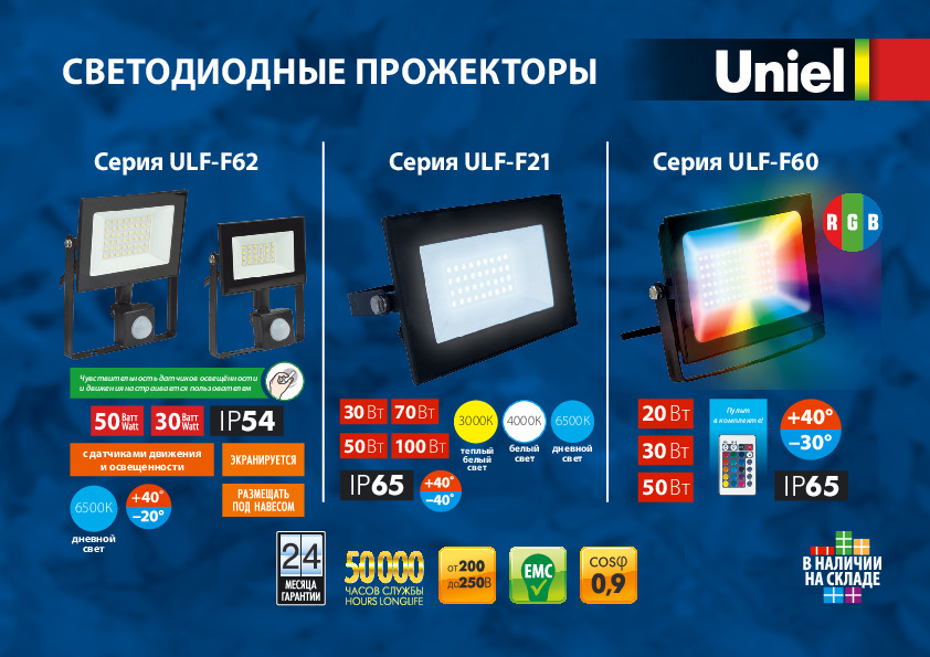 Светодиодные прожекторы серий ULF-F21, ULF-F60, ULF-F62