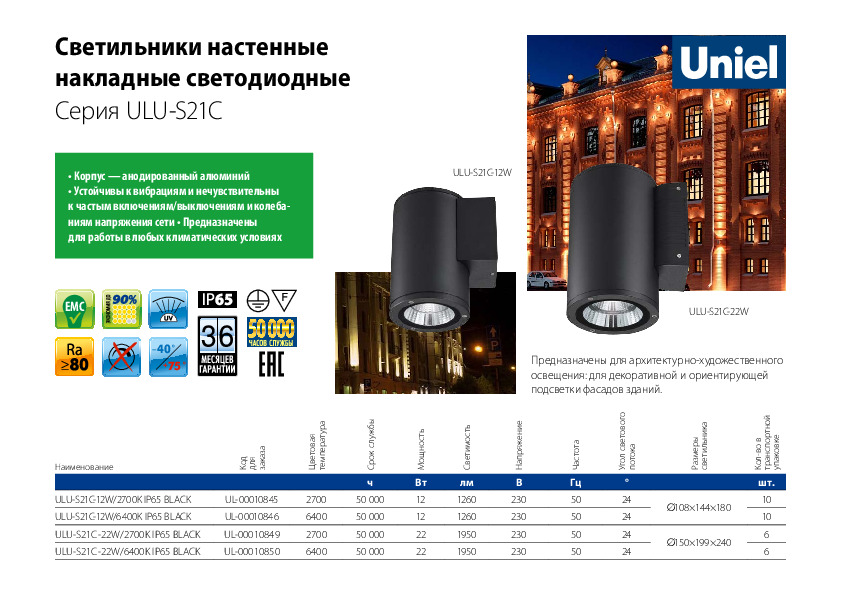 Светильники настенные накладные светодиодные серия ULU-S21-22